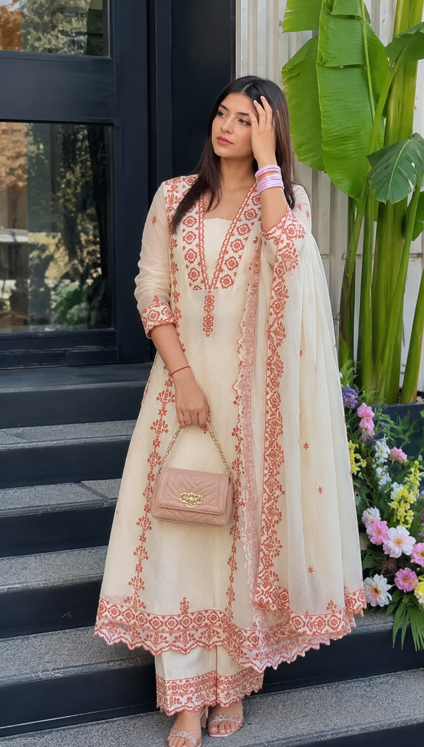 Daisy Elegant Embroidered Ethnic Suit Set with Dupatta for Women