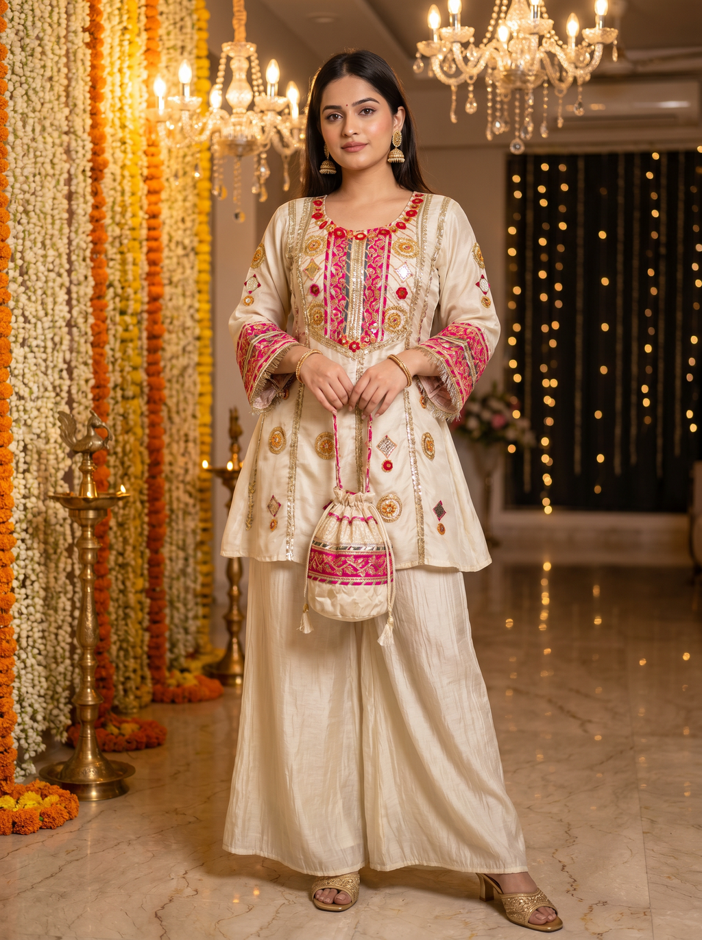 Premium Tissue Mirror Potli Coord-Set