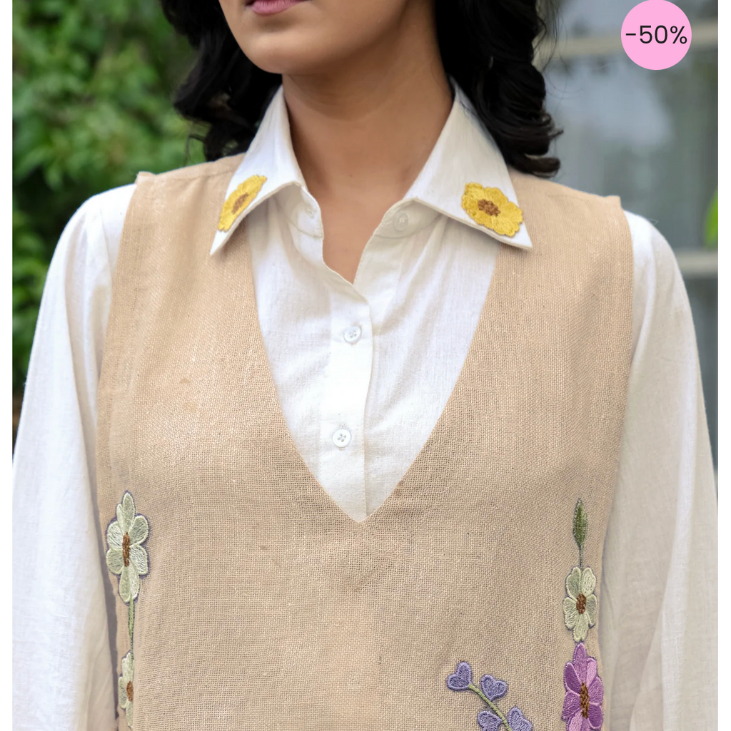 SIYA PREMIUM JUTE COTTON SHIRT WITH COVERUP CO-ORD 3 PEICE SET