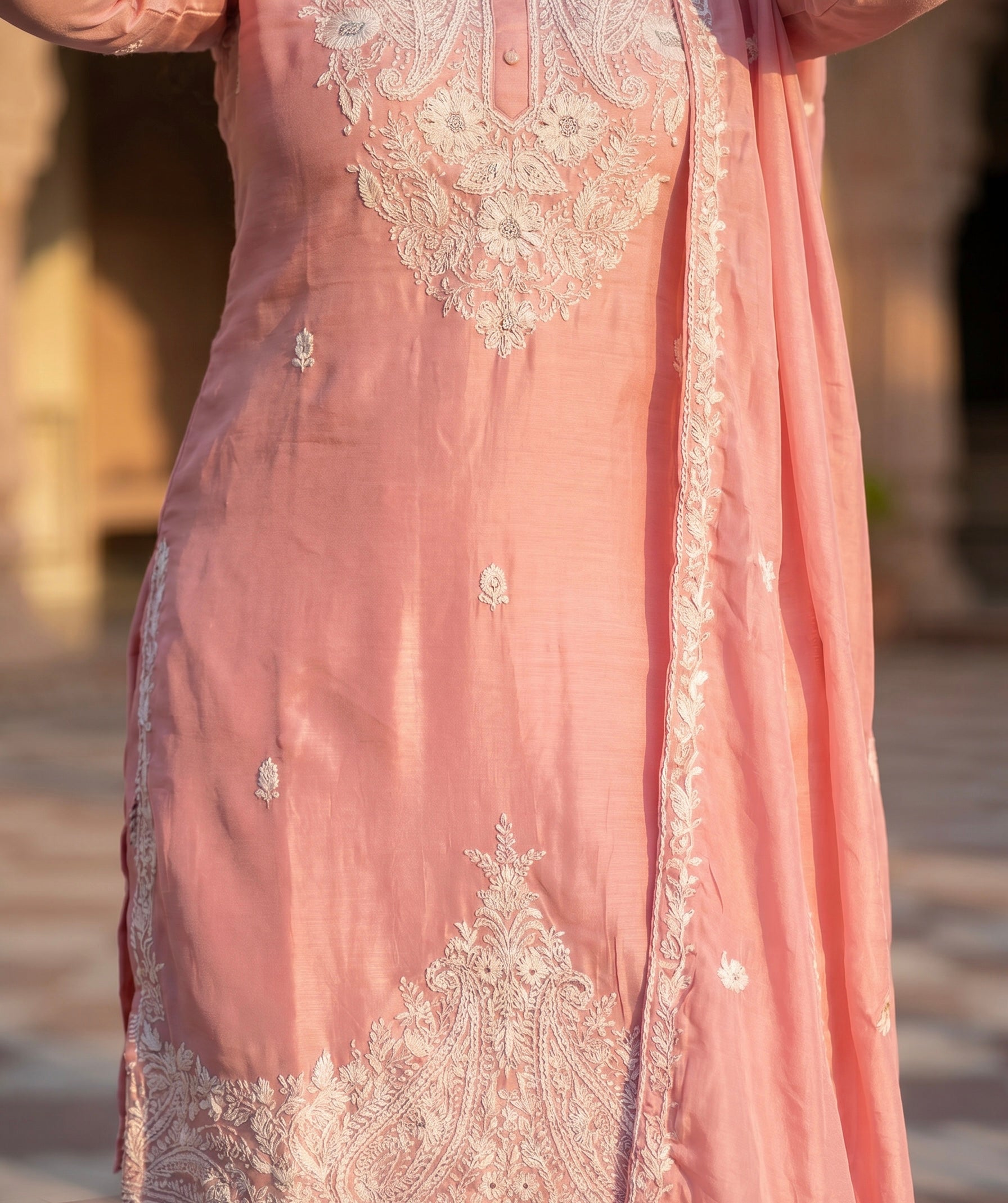 Pink Heavy Embroidered Kurta Sharara Set with Dupatta for Women