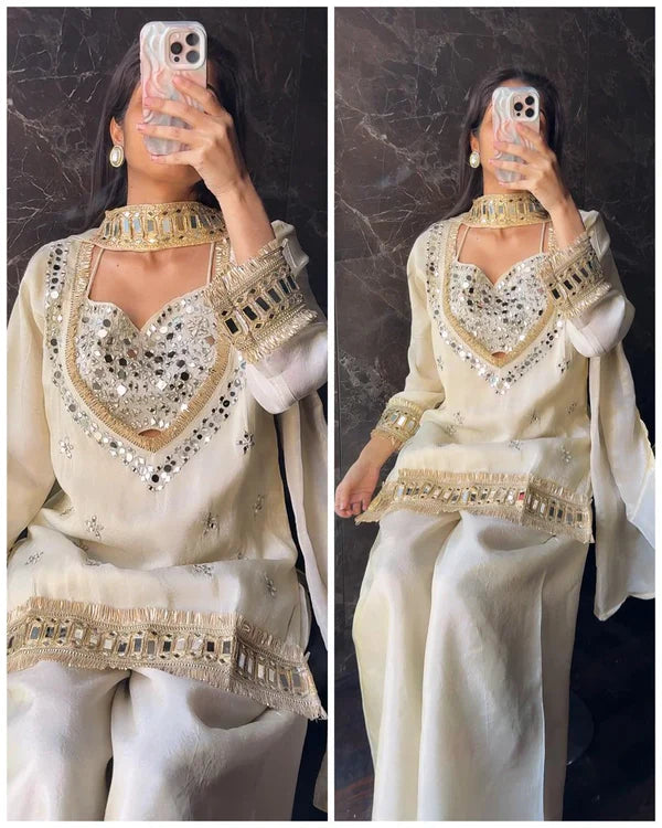 "SHIMMER GIRL" PREMIUM IVORY TISSUE 4-PIECE BUSTIER SET