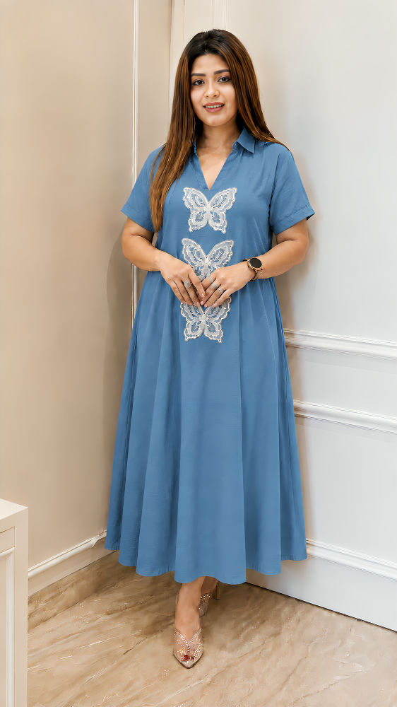 Elegant Women’s Dress With Stylish Butterfly Embroidery For Every Occasion