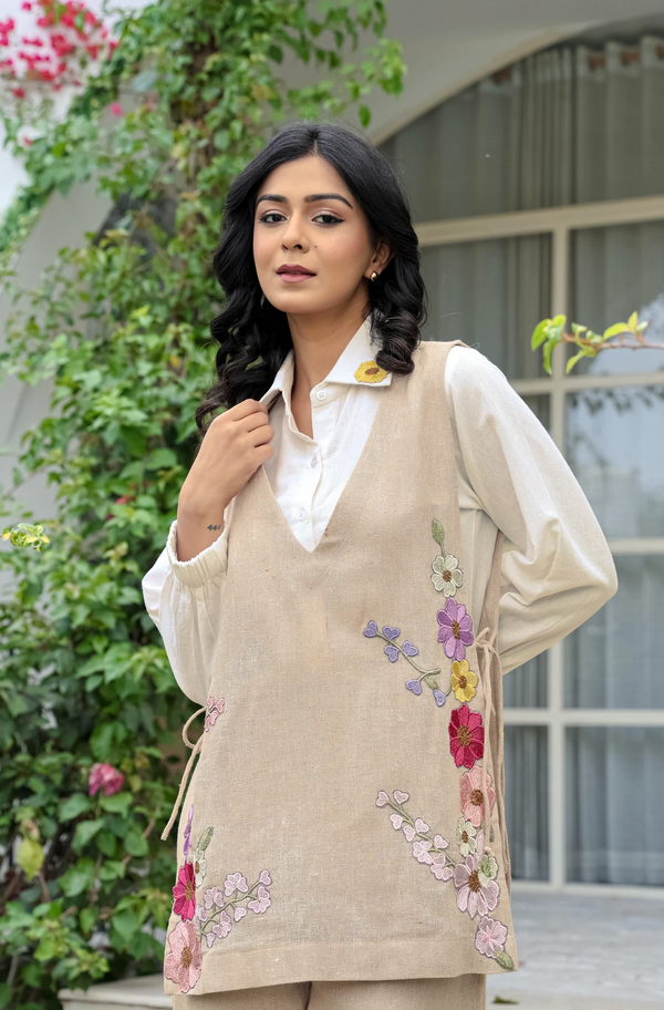 SIYA PREMIUM JUTE COTTON SHIRT WITH COVERUP CO-ORD 3 PEICE SET