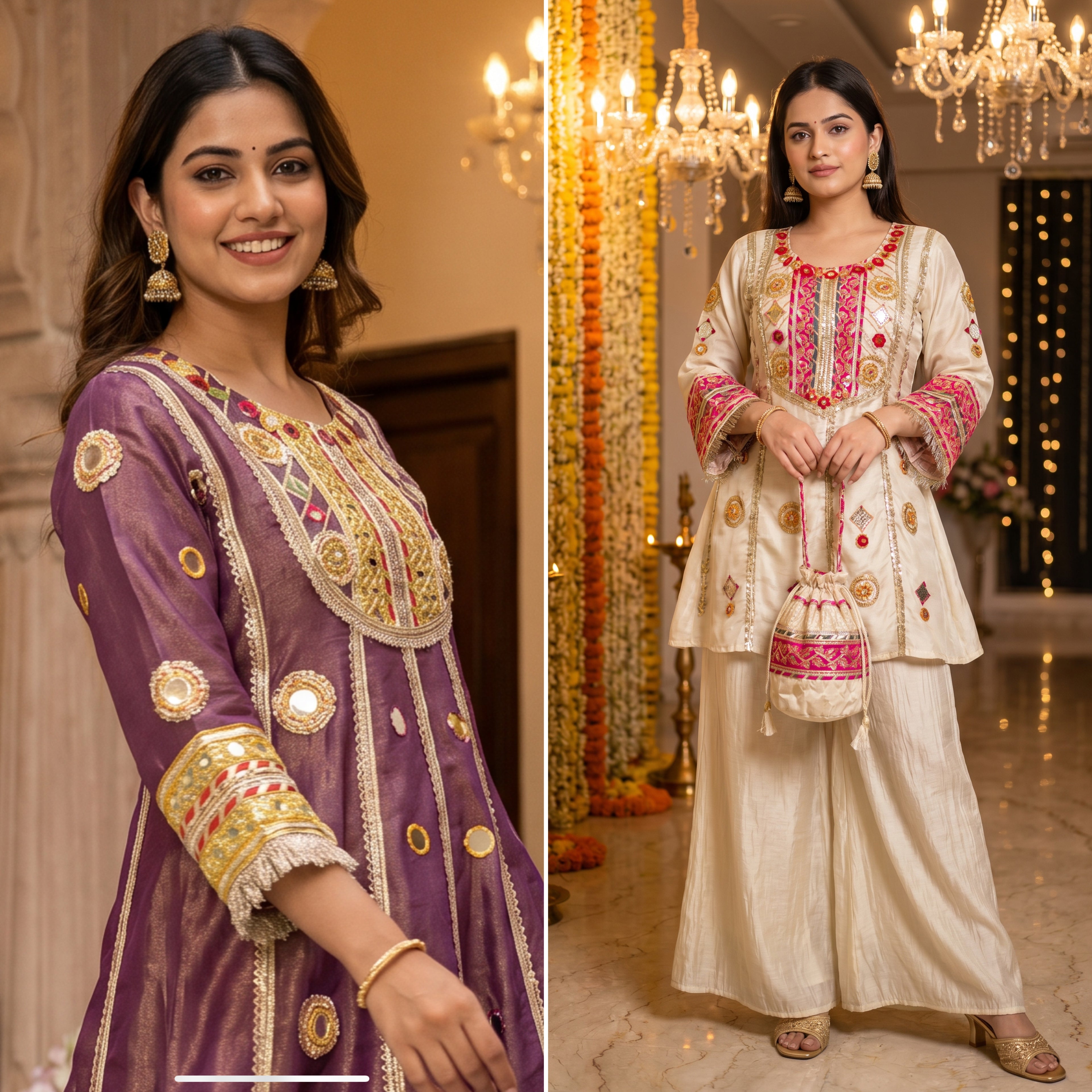Premium Tissue Mirror Potli Coord-Set