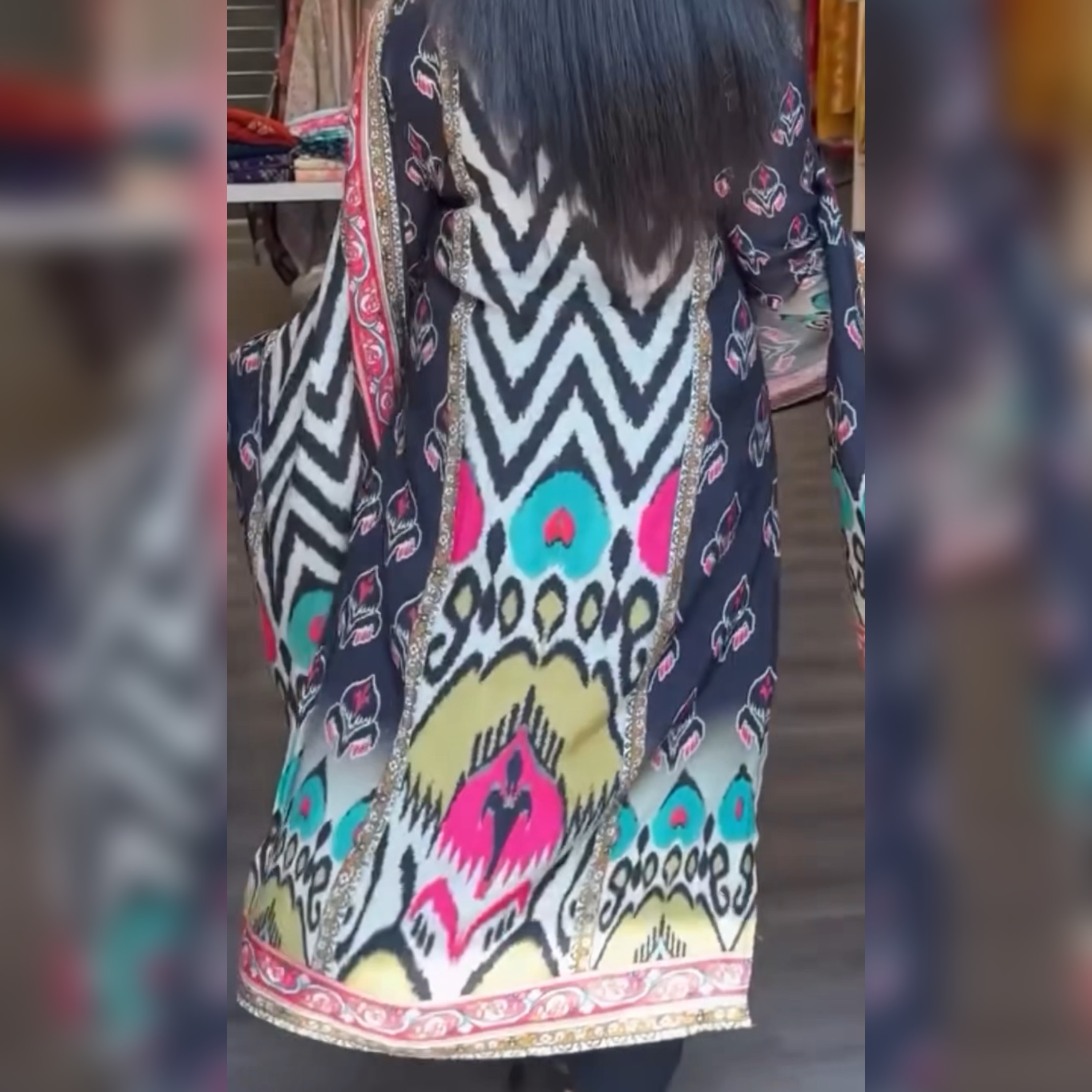 Multicoloured IKAT printed kurta set